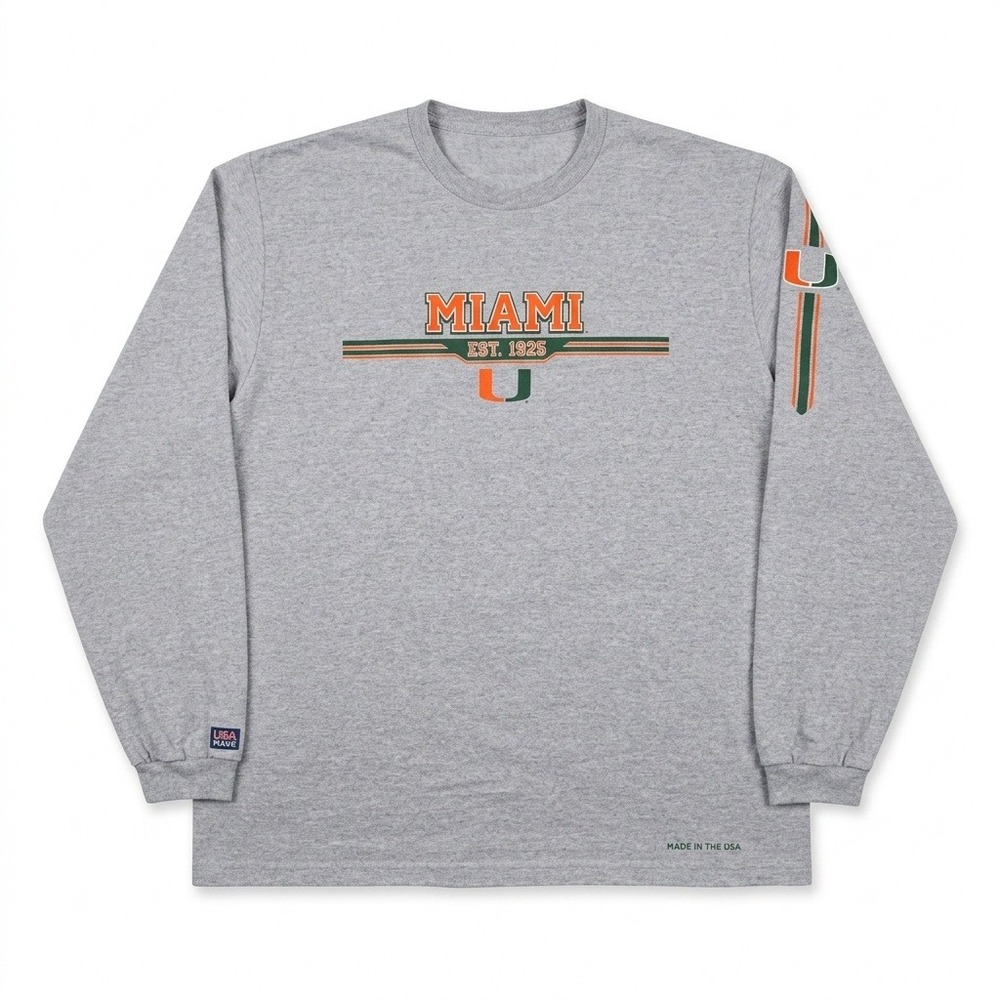 VTG Miami Hurricanes Shirt The Cotton Exchange XL Long Sleeve Gray Made In USA